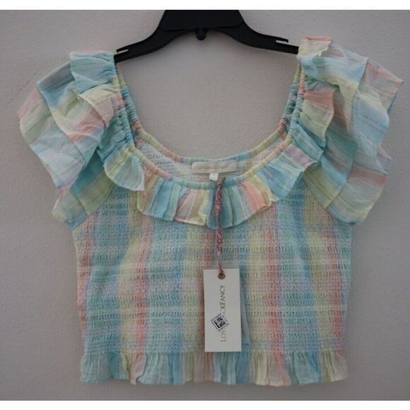 LoveShackFancy Women's Sz M Multi Horizon Hand Dye Saba Ruffle Crop Top $195 - Picture 1 of 10